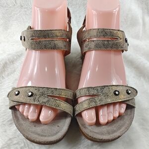 Mephisto Sparkling Gray Leather Air-Relax Wedge Sandals Women’s Size 38 US 7.5-8